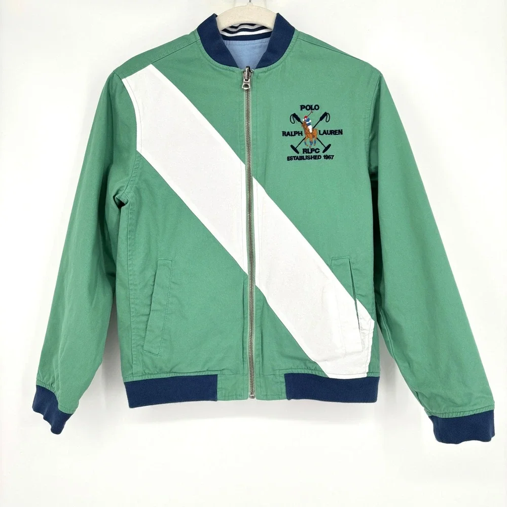 Polo Ralph Lauren Reversible Varsity Jacket Blue Green Bomber‎ Kids M 10-12